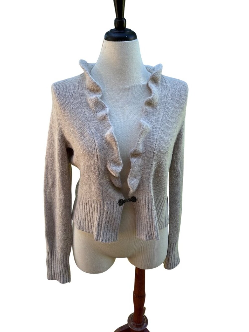 Bolero Cardigan Womens Beige Ruffle Trim Angora Wool Blend Large Bertinelli